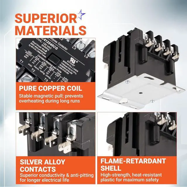 Alt view image 4 of 7 - Ultra Durable 4 Pole Contactor 40 Amp 120 VAC Coil - Compatible for Relays, Air Conditioner, Heat Pump, Refrigeration Systems - Replaces HCCY4XT04CJ C25ENF440A 42CF25AF - Pack of 2