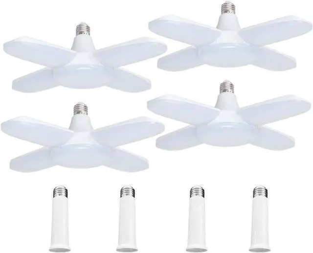 Main image of 4 Pack LED Garage Lights, 6000LM 60W Deformable Shop Light with 4 Adjustable Panels, 6000K Garage Lights Ceiling Led, E26 Base - 360° Foldable Design for Warehouse/Basement/Workshop