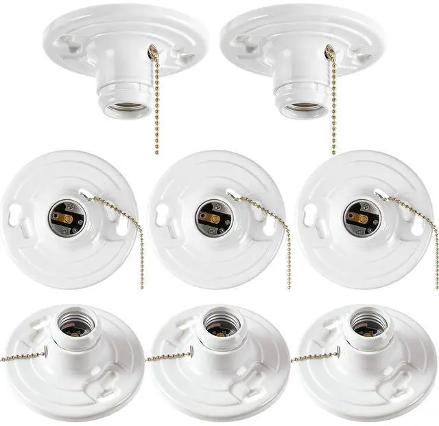 Main image of 8 Pcs Keyless E26 Lamp Holder with Pull Chain - Medium Base 660w Ceiling Mount Socket White Light Fixture for LED & Incandescent Bulbs (Phenolic Resin)