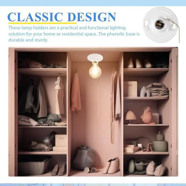 Alt view image 5 of 6 - 8 Pcs Keyless E26 Lamp Holder with Pull Chain - Medium Base 660w Ceiling Mount Socket White Light Fixture for LED & Incandescent Bulbs (Phenolic Resin)