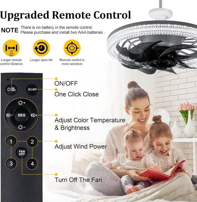 Alt view image 4 of 6 - Socket Ceiling Fan Light,Bulb Socket Fan with Remote,Dimmable E26 Base Ceiling Fans with Lights for Bedroom,Screw in Fan and Light Combo,Mini Small Ceiling Fan with Light,Recessed Light Fan Lamp