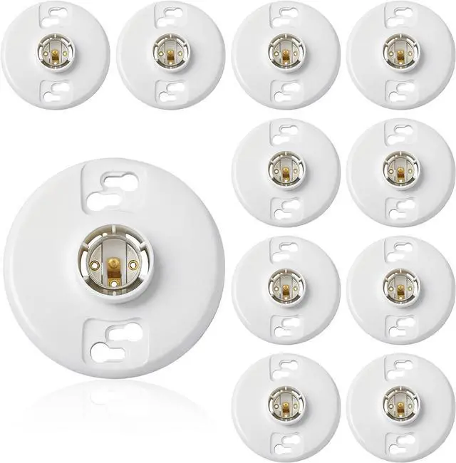 Main image of 10 Pcs E26 Medium Base Light Socket Replacement, Ul Listed Keyless Ceiling Lamp Holder, Light Bulb Socket, Compatible with LED CFL Incandescent Bulbs, 660w 250v (Phenolic Resin)