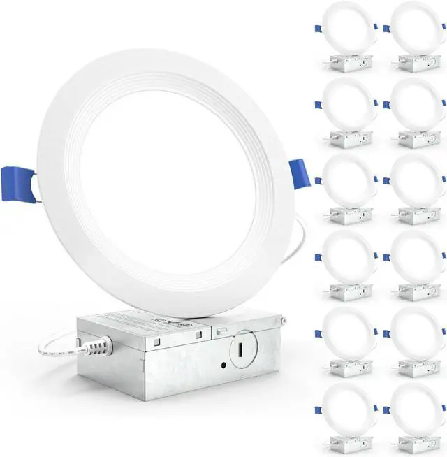 Main image of Sunco 12 Pack 6 Inch LED Recessed Light, Ceiling Canless Recessed Lights, Baffle Trim Ultra Thin, 850 LM, 14W, 3000K Warm White, Dimmable, Wafer Thin with Junction Box.