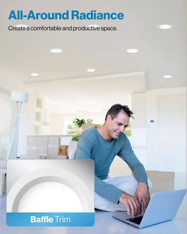 Alt view image 2 of 6 - Sunco 12 Pack 6 Inch LED Recessed Light, Ceiling Canless Recessed Lights, Baffle Trim Ultra Thin, 850 LM, 14W, 3000K Warm White, Dimmable, Wafer Thin with Junction Box.
