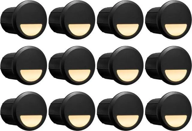 Main image of Low Voltage Recessed LED Step Riser Light, Diameter 1" Mini Size, Landscape Lighting for Outdoor Deck Stair Railing Post, Die-cast Aluminum, 9-15V, 3000K, Black, 12-Pack, Gen 2