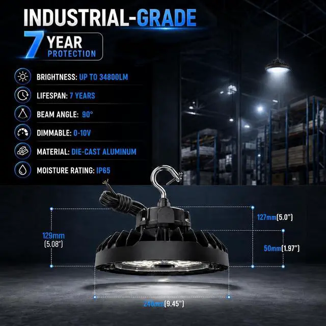 Alt view image 5 of 7 - UFO LED High Bay Light, Selectable 100W/120W/150W, 5000K, 21750LM 90 Degree Warehouse High Bay LED Shop Lights, Commercial Round Industrial Garage Gym Workshop Factory Interior(1 Pack)