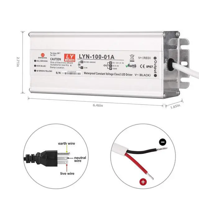 Alt view image 5 of 7 - LED Driver 100 Watts 110V AC to 12V DC Low Voltage Output, IP67 Waterproof Power Low Voltage Transformer Adapter with 3 pin Plug LED Cable for LED Light bar, Indoor and Outdoor Light String