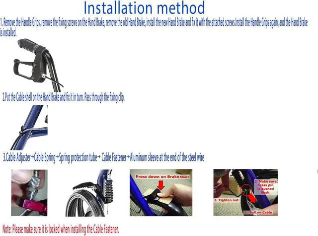 Alt view image 3 of 3 - 2Set Walker Rollator Replacement Brake,41 Inch Cable,Adjustable Wheel Lock,w/Hardware, Cable,Clip,Left and Right Hand Grip,Compatible with All Brands 3/4 Wheel Aluminum Steel Rollator,Universal Parts