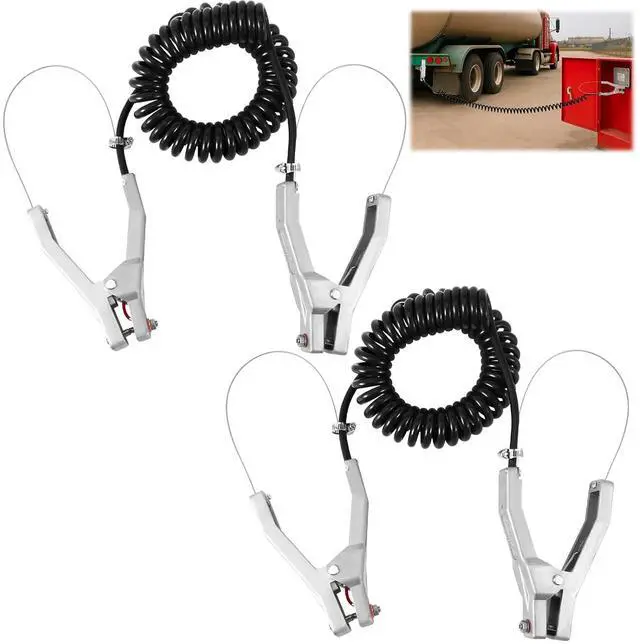 Main image of 2 Sets Insulated Ground Cable Clip 16.4ft Coiled Grounding Anti Static Wire with Clamp for Gas Stations, Oil Depots, Refineries