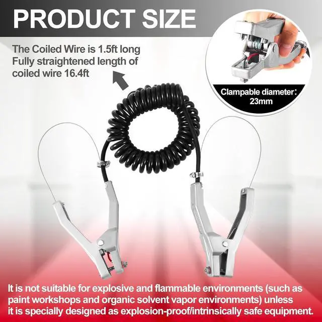 Alt view image 2 of 7 - 2 Sets Insulated Ground Cable Clip 16.4ft Coiled Grounding Anti Static Wire with Clamp for Gas Stations, Oil Depots, Refineries