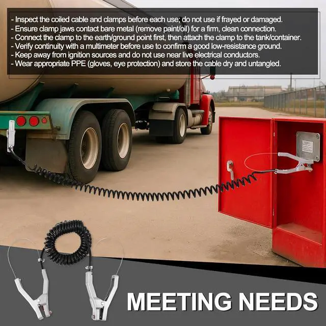 Alt view image 5 of 7 - 2 Sets Insulated Ground Cable Clip 16.4ft Coiled Grounding Anti Static Wire with Clamp for Gas Stations, Oil Depots, Refineries