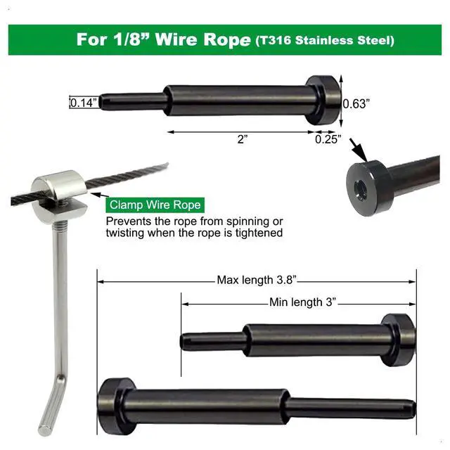 Alt view image 3 of 5 - Black Invisible Turnbuckle Kit 1/8 Inch Stainless Steel Cable Railing Hardware Kit 20 Pcs for Wood & Metal Post Cable Railing System