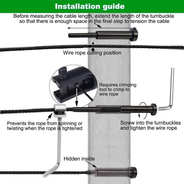 Alt view image 5 of 5 - Black Invisible Turnbuckle Kit 1/8 Inch Stainless Steel Cable Railing Hardware Kit 20 Pcs for Wood & Metal Post Cable Railing System