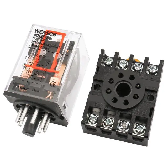 Alt view image 3 of 7 - 10 Pack MK2P-I General Purpose Electromagnetic Power Relay, AC 110V Coil, 8-Pin DPDT Relay with Base Socket PF083A for Industrial Control, HVAC, Motor Automation