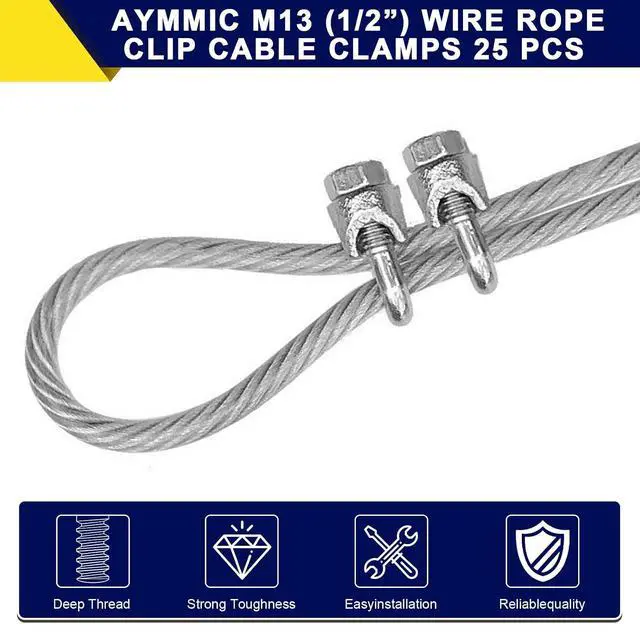 Alt view image 2 of 7 - 25 Pcs 1/2" M13 Wire Rope Clip Cable Clamps, Galvanized U-Bolt Saddle Fasteners for Fixed Tent Rope, Wire Rope, Wire Cable, Clothes Lines