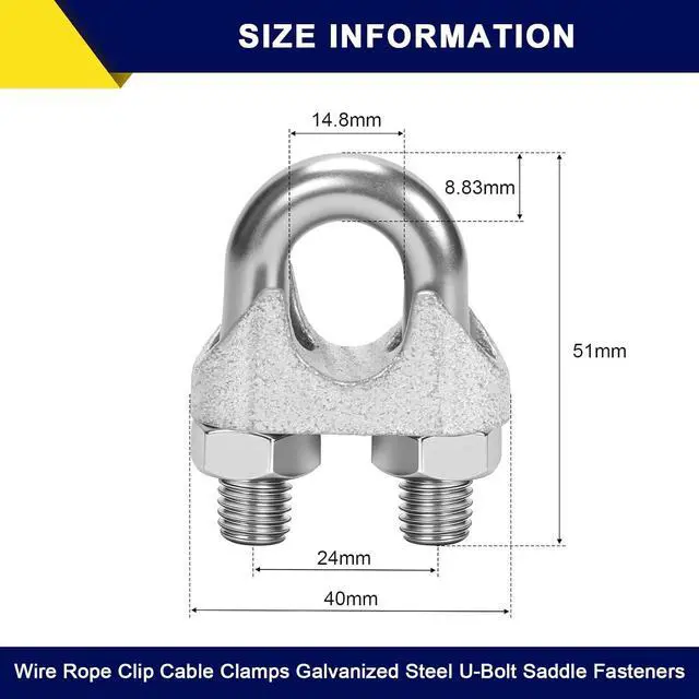 Alt view image 3 of 7 - 25 Pcs 1/2" M13 Wire Rope Clip Cable Clamps, Galvanized U-Bolt Saddle Fasteners for Fixed Tent Rope, Wire Rope, Wire Cable, Clothes Lines