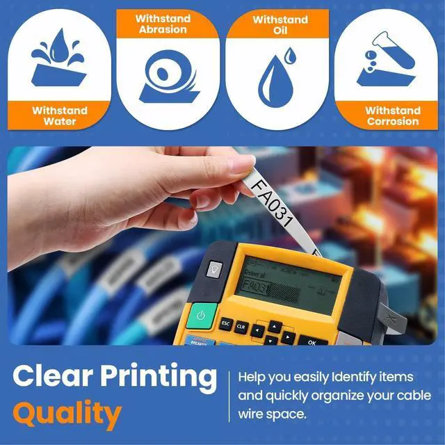 Alt view image 3 of 7 - A18053 Heat Shrink Tube Labels Replacement for DYMO Rhino 18053 Fit with DYMO Rhino 4200 5200 5000 6000 Industrial Label Maker (Black on White, 3/8" x 4.9'),10-Pack