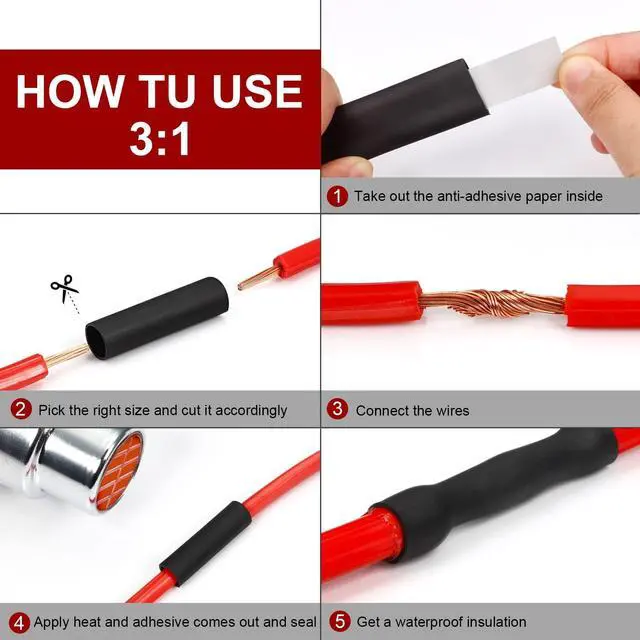 Alt view image 6 of 7 - 3:1 Ratio 5" LARGE (125mm) Heat Shrink Tubing - Marine Grade Waterproof Adhesive Lined - 4Ft Roll (1.22M Total Length) Black Polyolefin Sleeving Wrap Shrinking 3 to 1 Ratio 1pcs