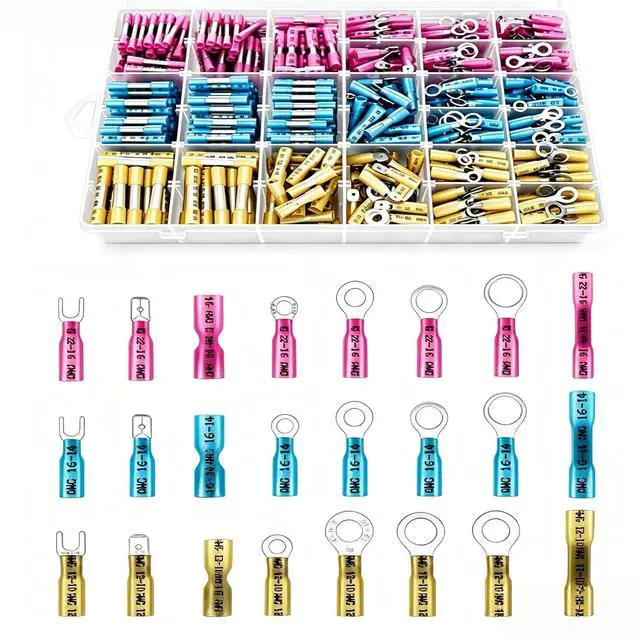 Main image of 710Pcs Heat Shrink Wire Connectors Kit, Marine Grade Tinned Copper Electrical Terminals, Waterproof Ring Fork Spade Butt Connectors for Automotive Boat Wiring