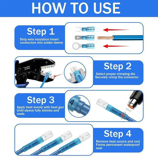 Alt view image 4 of 7 - 710Pcs Heat Shrink Wire Connectors Kit, Marine Grade Tinned Copper Electrical Terminals, Waterproof Ring Fork Spade Butt Connectors for Automotive Boat Wiring
