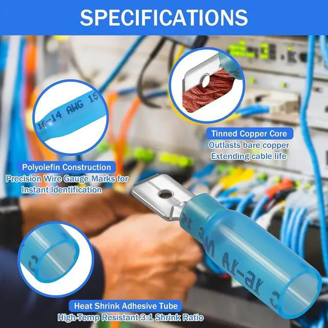 Alt view image 5 of 7 - 710Pcs Heat Shrink Wire Connectors Kit, Marine Grade Tinned Copper Electrical Terminals, Waterproof Ring Fork Spade Butt Connectors for Automotive Boat Wiring