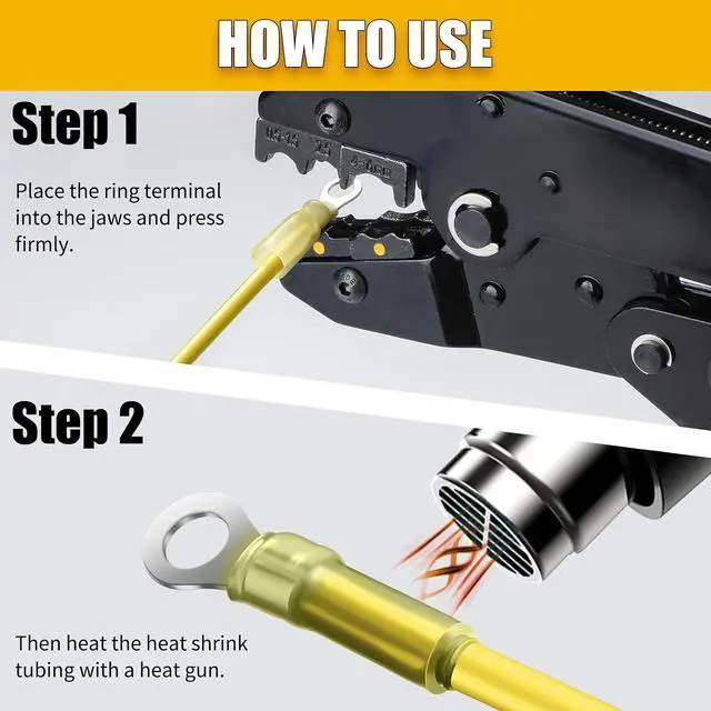 Alt view image 6 of 7 - 180PCS Marine Grade Heat Shrink Wire Connectors-Electrical Connectors Kit of Tinned Red Copper,Crimp Insulated Ring Fork Spade Butt Splice AWG12-10 Gauge (180pcs Yellow, AWG 12-10)