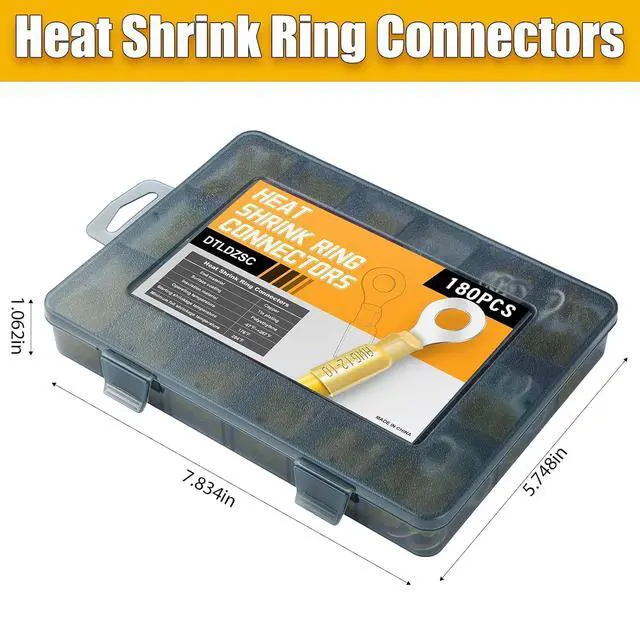 Alt view image 7 of 7 - 180PCS Marine Grade Heat Shrink Wire Connectors-Electrical Connectors Kit of Tinned Red Copper,Crimp Insulated Ring Fork Spade Butt Splice AWG12-10 Gauge (180pcs Yellow, AWG 12-10)