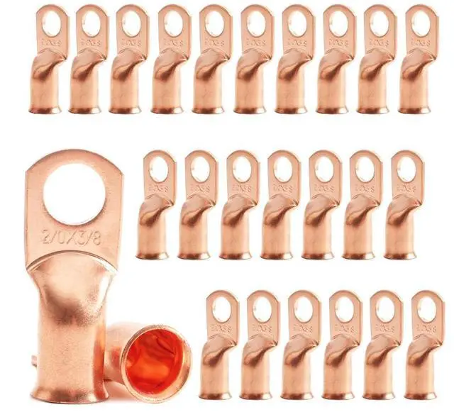 Main image of 2/0 AWG 3/8" Stud (25 pcs.), Heavy Duty Copper Wire Lugs 00 Gauge Ring Terminal 2/0 Copper Wire Lugs Battery Cable Ends