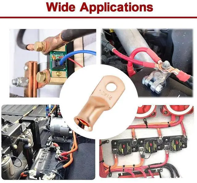 Alt view image 5 of 6 - 2/0 AWG 3/8" Stud (25 pcs.), Heavy Duty Copper Wire Lugs 00 Gauge Ring Terminal 2/0 Copper Wire Lugs Battery Cable Ends