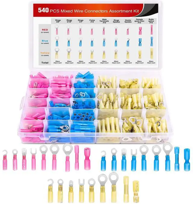 Main image of 540 PCS Heat Shrink Wire Connectors Waterproof Automotive Marine Electrical Terminals Kit Ring Fork Hook Spade Butt Splices