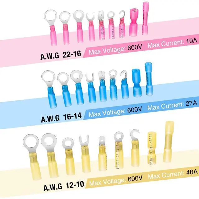 Alt view image 3 of 7 - 540 PCS Heat Shrink Wire Connectors Waterproof Automotive Marine Electrical Terminals Kit Ring Fork Hook Spade Butt Splices