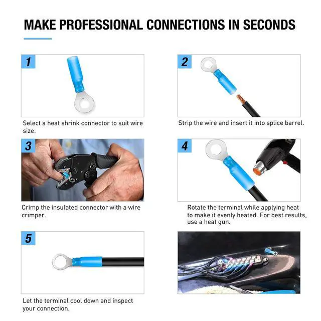 Alt view image 5 of 7 - 540 PCS Heat Shrink Wire Connectors Waterproof Automotive Marine Electrical Terminals Kit Ring Fork Hook Spade Butt Splices