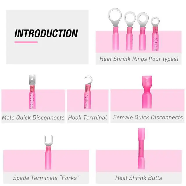 Alt view image 6 of 7 - 540 PCS Heat Shrink Wire Connectors Waterproof Automotive Marine Electrical Terminals Kit Ring Fork Hook Spade Butt Splices