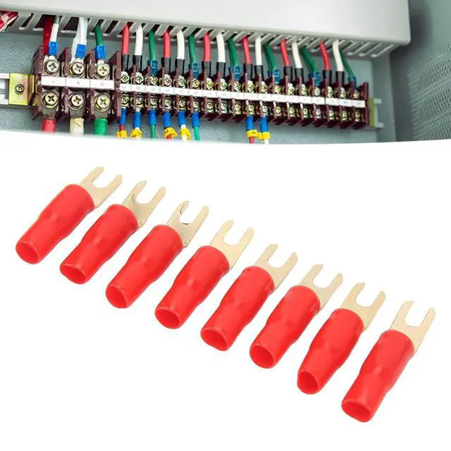 Alt view image 4 of 7 - 50Pcs 8 Gauge Fork Spade U Type Wire Connectors Electrical Crimp Terminals Copper Wire Lugs for Distribution Box Solar Panels Marine Home Applications