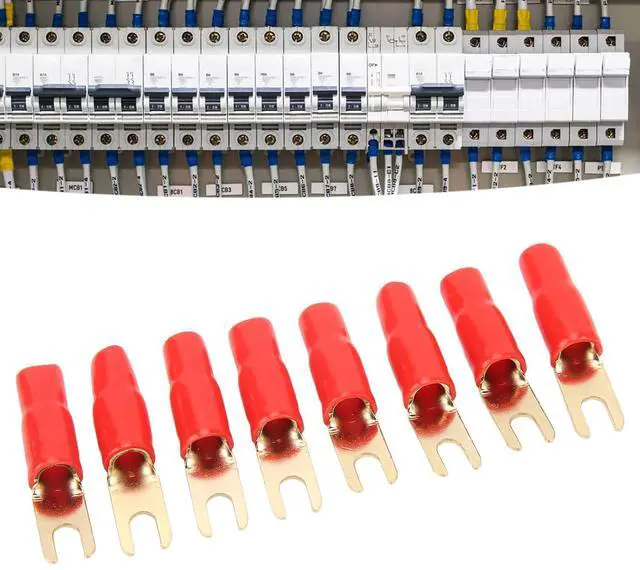 Alt view image 2 of 7 - 50Pcs 8 Gauge Fork Spade U Type Wire Connectors Electrical Crimp Terminals Copper Wire Lugs for Distribution Box Solar Panels Marine Home Applications