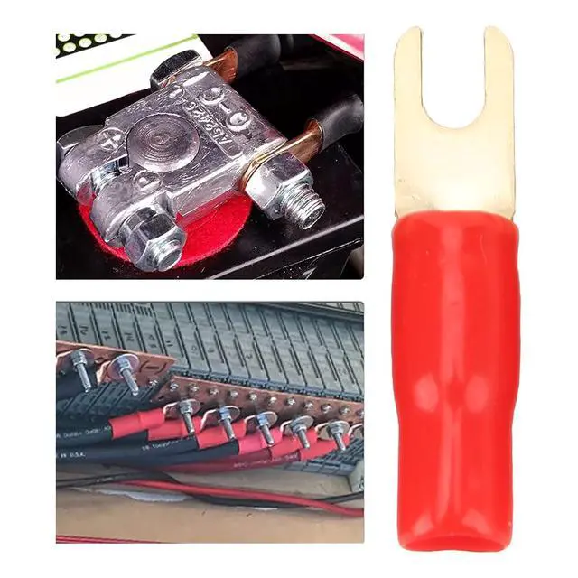Alt view image 5 of 7 - 50Pcs 8 Gauge Fork Spade U Type Wire Connectors Electrical Crimp Terminals Copper Wire Lugs for Distribution Box Solar Panels Marine Home Applications