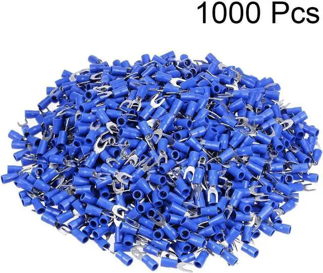 Alt view image 2 of 3 - 1000Pcs SV2-4M Insulated Fork Spade U-Type Wire Connector Electrical Crimp Terminal 16-14AWG Blue