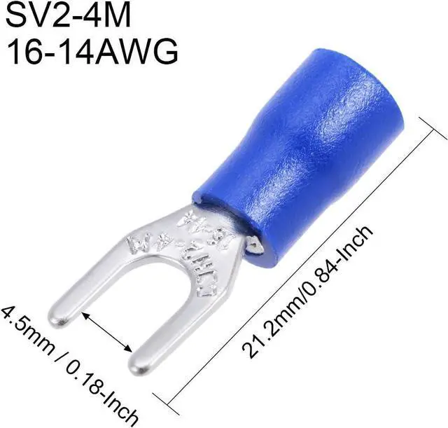 Alt view image 3 of 3 - 1000Pcs SV2-4M Insulated Fork Spade U-Type Wire Connector Electrical Crimp Terminal 16-14AWG Blue