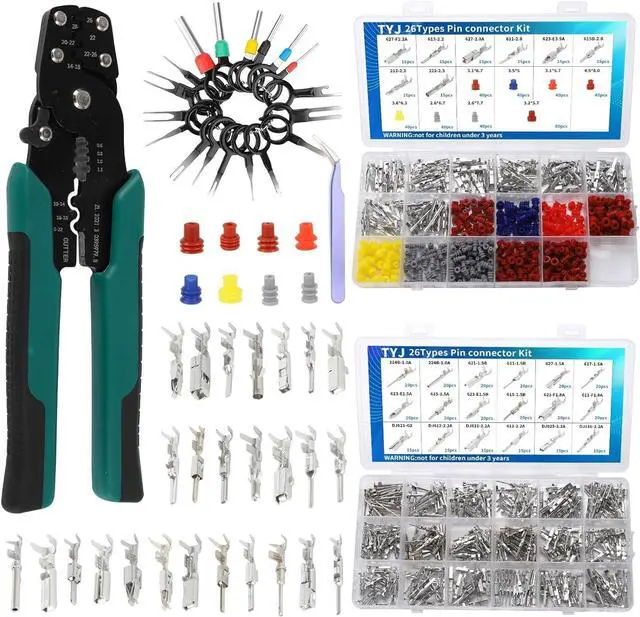 Main image of 812Pcs Pin Connector Kit with Crimping Pliers - Terminal Pin 1/1.5/1.8/2/2.2/2.3/2.8/3.5mm Non-Insulated Plug Removal Male & Female Wire Pins - Automotive Car Electrical