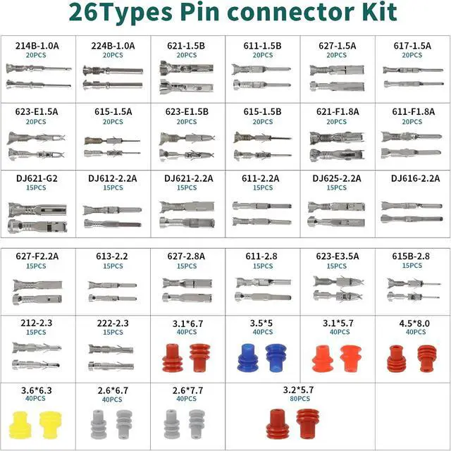 Alt view image 2 of 7 - 812Pcs Pin Connector Kit with Crimping Pliers - Terminal Pin 1/1.5/1.8/2/2.2/2.3/2.8/3.5mm Non-Insulated Plug Removal Male & Female Wire Pins - Automotive Car Electrical