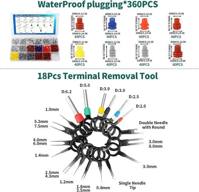 Alt view image 3 of 7 - 812Pcs Pin Connector Kit with Crimping Pliers - Terminal Pin 1/1.5/1.8/2/2.2/2.3/2.8/3.5mm Non-Insulated Plug Removal Male & Female Wire Pins - Automotive Car Electrical
