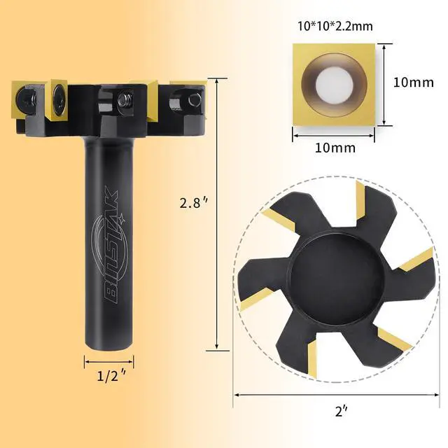 Alt view image 2 of 7 - CNC Spoilboard Surfacing Router Bit, 1/2" Shank 2" Cutting Diameter, 6 Wings Carbide Insert Slab Flattening Router Bits Wood Planing Planer Bit
