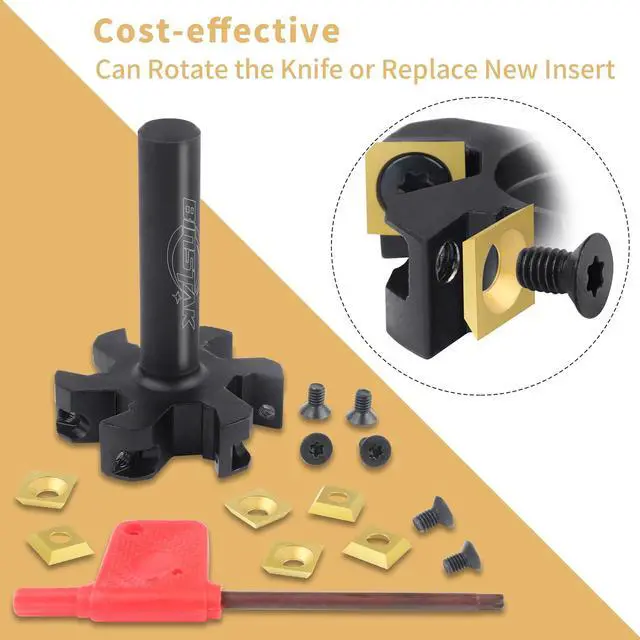 Alt view image 3 of 7 - CNC Spoilboard Surfacing Router Bit, 1/2" Shank 2" Cutting Diameter, 6 Wings Carbide Insert Slab Flattening Router Bits Wood Planing Planer Bit