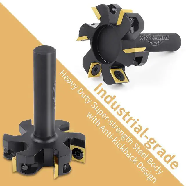 Alt view image 5 of 7 - CNC Spoilboard Surfacing Router Bit, 1/2" Shank 2" Cutting Diameter, 6 Wings Carbide Insert Slab Flattening Router Bits Wood Planing Planer Bit