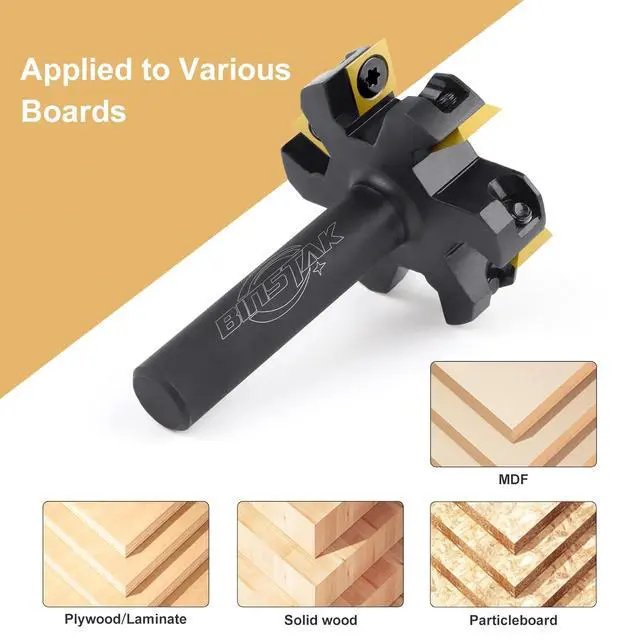 Alt view image 6 of 7 - CNC Spoilboard Surfacing Router Bit, 1/2" Shank 2" Cutting Diameter, 6 Wings Carbide Insert Slab Flattening Router Bits Wood Planing Planer Bit