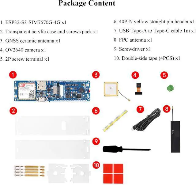 Alt view image 2 of 7 - ESP32-S3 SIM7670G 4G Development Board, LTE Cat-1/W-F/B L E/GNSS Positioning Support, Global Coverage Multi Band, 4G Portable W-F-i, Onboard Camera/Antenna, Solar/USB Charging, 4G Cat-1 Network