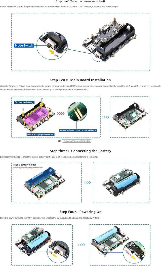 Alt view image 6 of 7 - Pi Zero UPS HUB HAT for Raspberry Pi Zero Series, 3-Port USB 2.0 Expansion Board with Power Backup, 18650 Ba-ttery Holder, Smart Charge & Discharge Management