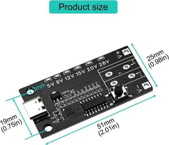 Alt view image 4 of 6 - 4PCS USB-C PD3.0/3.1 QC Trigger Module USB-C PD 5V 9V 12V 15V 20V 28V 5A Adjustable Voltage Power Trigger Board Type-C Female Input with Indicator