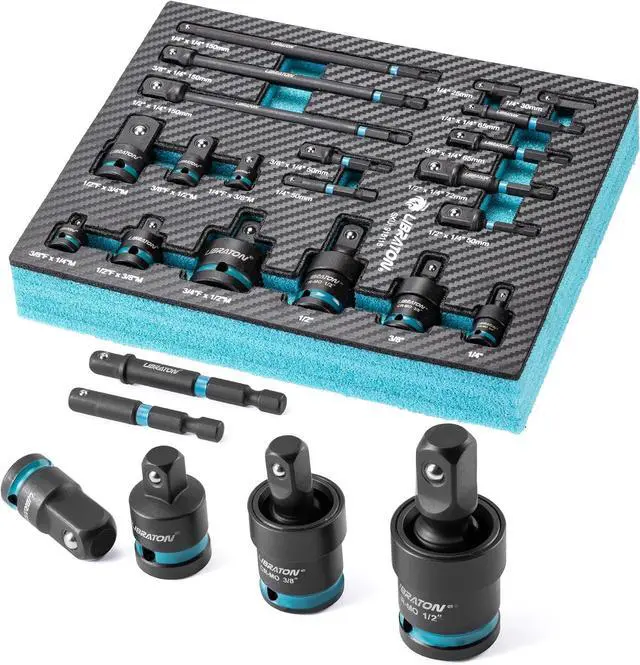 Main image of 20PCS Socket Adapter and Reducer Set, Impact Socket Adapters, Includes Cr-V Reducers, Cr-Mo Universal Joints, Cr-V Socket Adapter Extension, XPE Foam, for Automotive Repair DIY Project