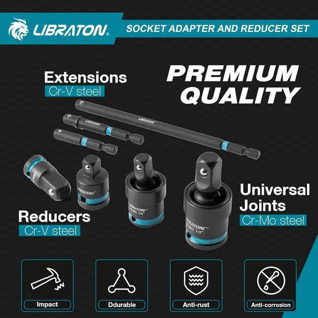 Alt view image 3 of 7 - 20PCS Socket Adapter and Reducer Set, Impact Socket Adapters, Includes Cr-V Reducers, Cr-Mo Universal Joints, Cr-V Socket Adapter Extension, XPE Foam, for Automotive Repair DIY Project